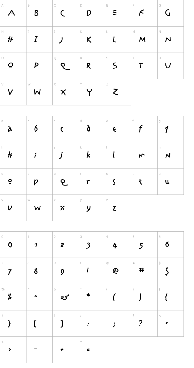 Character Map Prawn Handwrite Font