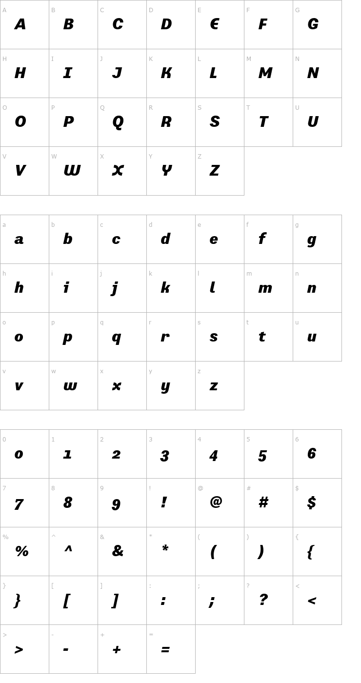 Character Map PrefaceBlack Italic Font