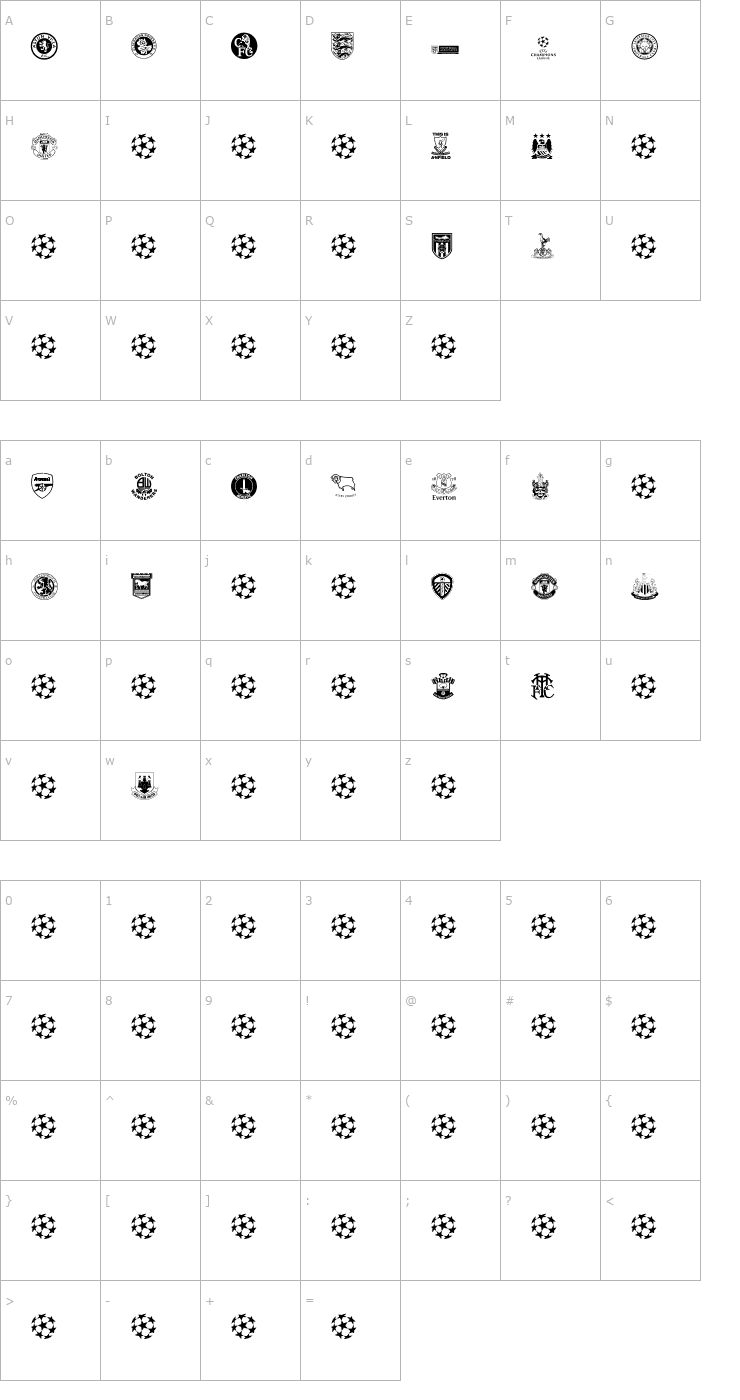 Character Map premiership Font