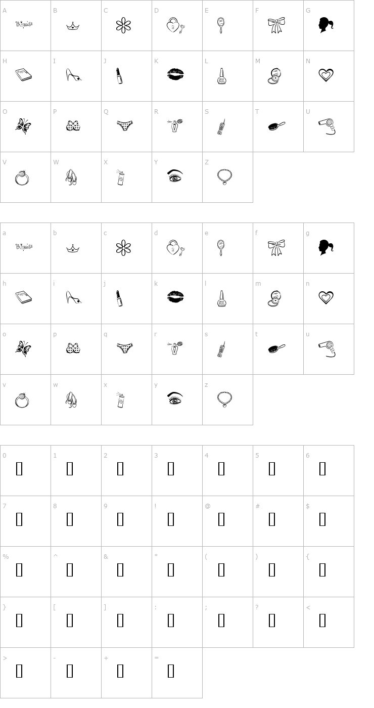 Character Map Princess BV Font