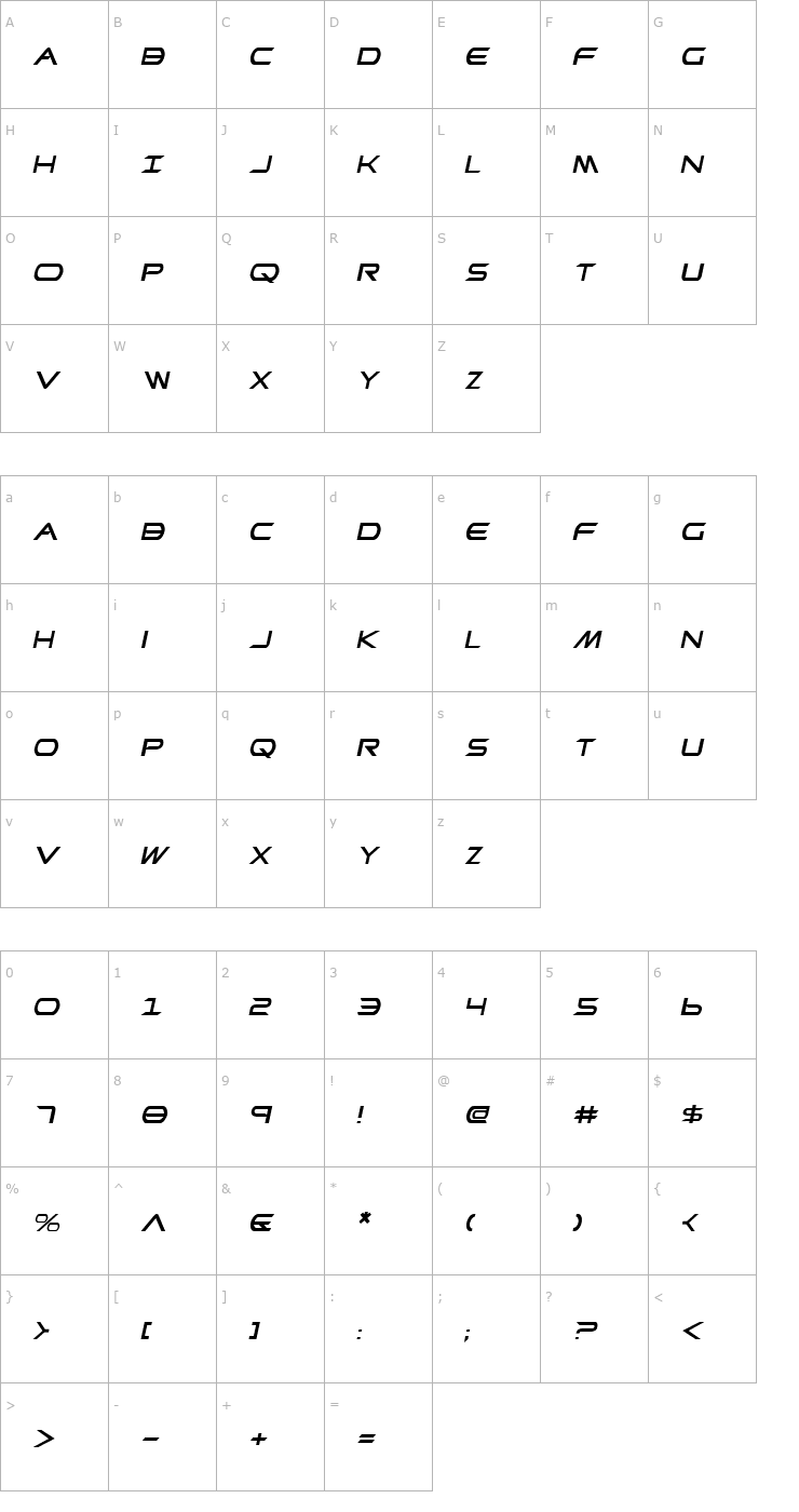 Character Map Promethean Italic Font