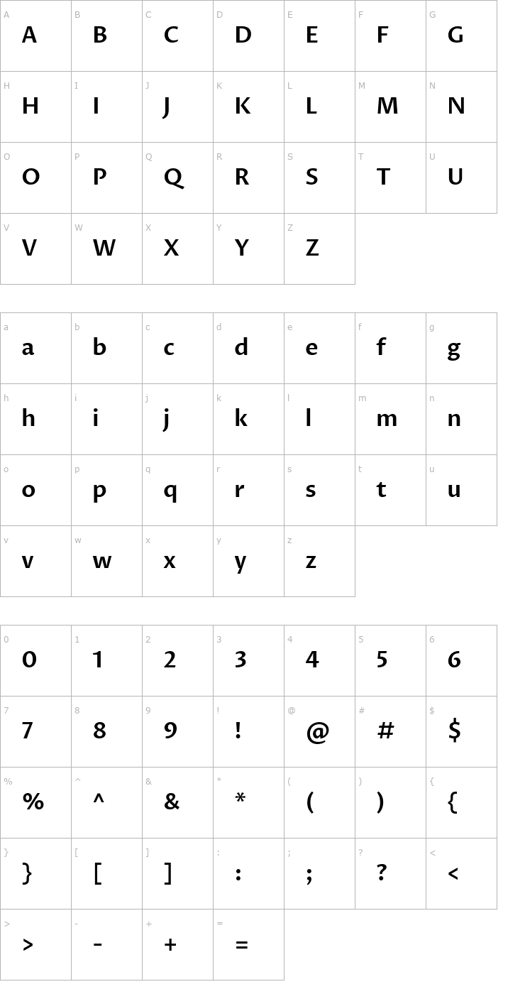 Character Map Proza Libre SemiBold Font