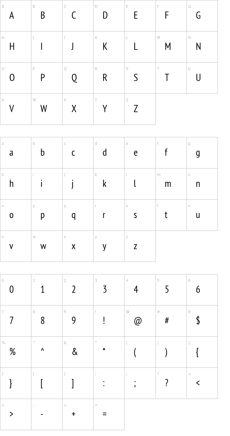 Character Map PT Sans Narrow Font