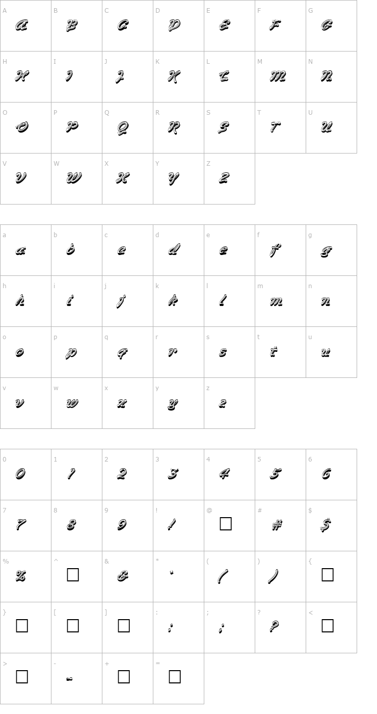 Character Map PT Toothpaste Font