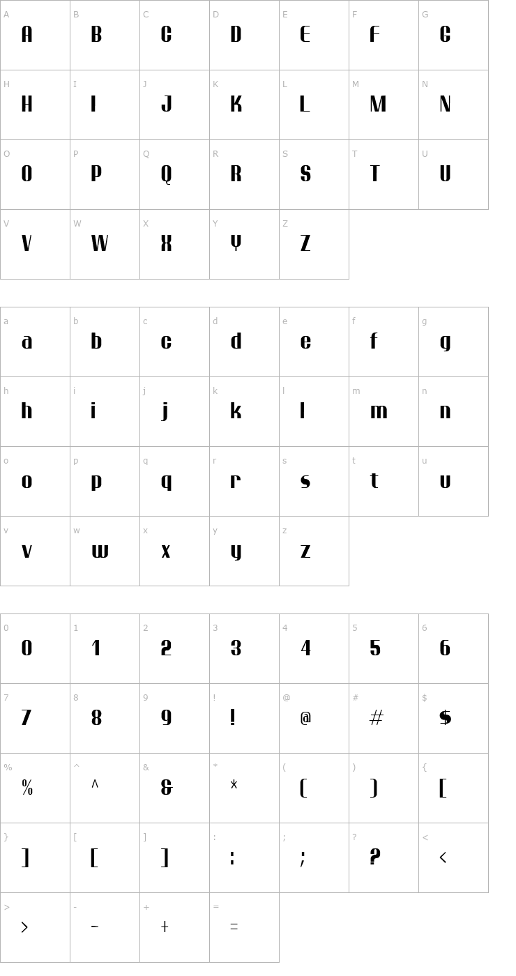 Character Map Ptarmigan Condensed Font