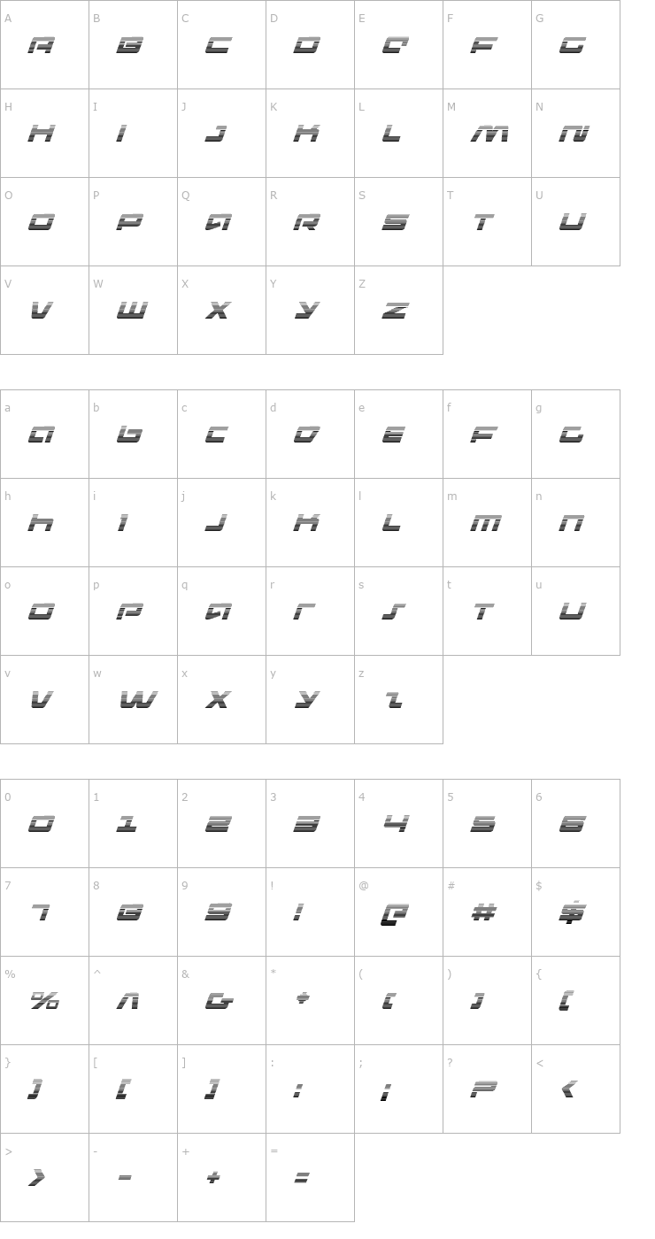 Character Map Pulse Rifle Gradient Italic Font