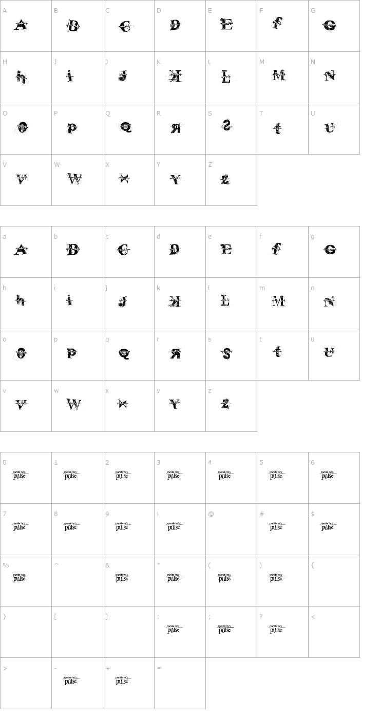 Character Map Pulse Sans Virgin Font