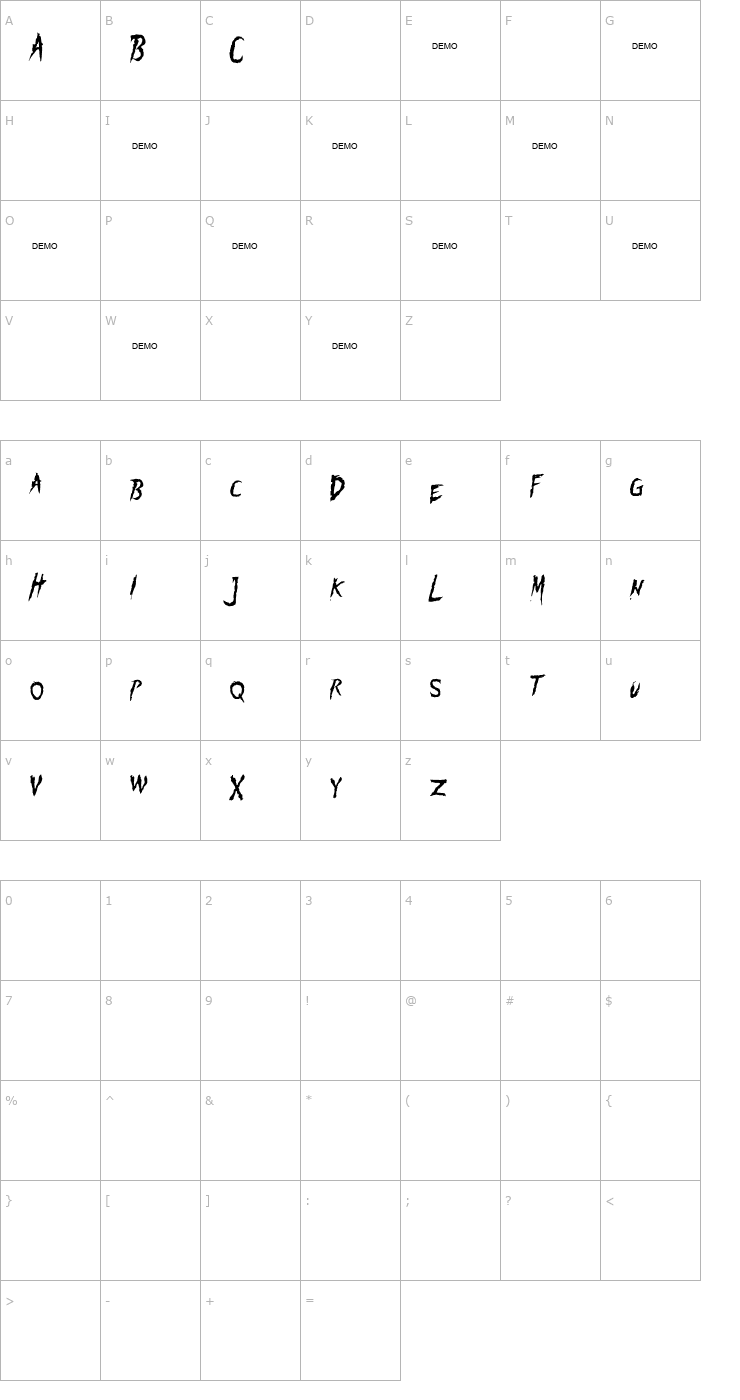 Character Map Pumpkinhead DEMO Font