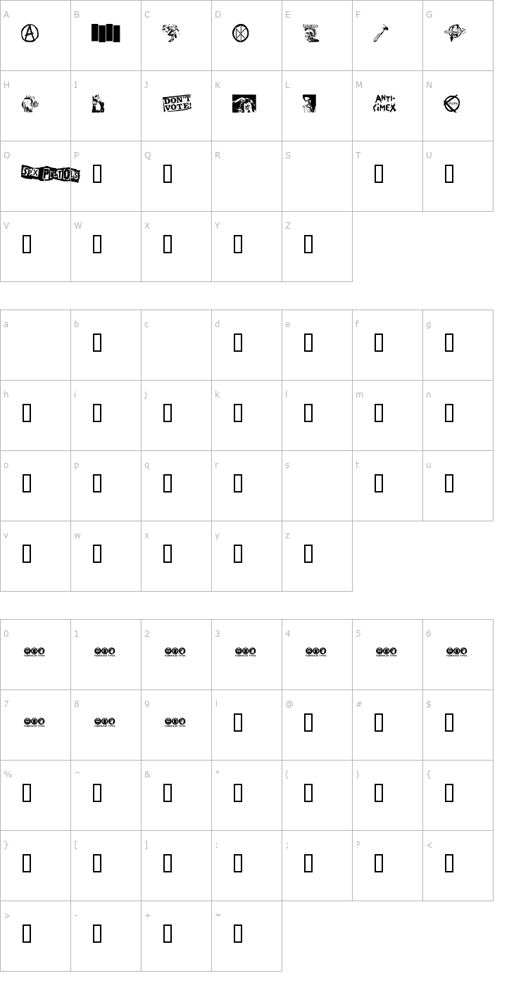 Character Map Punk Dingbats Font