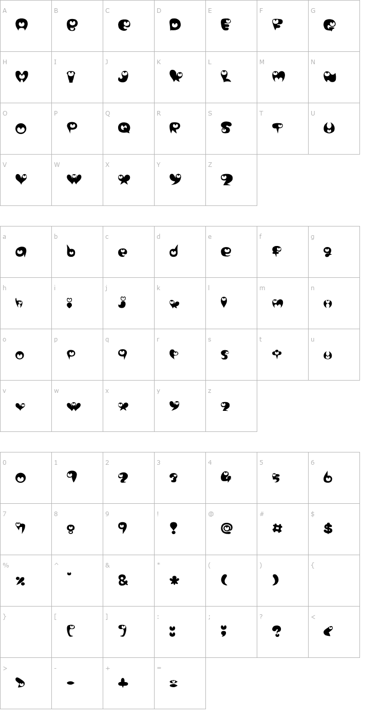 Character Map Purimonyorori 2 Font