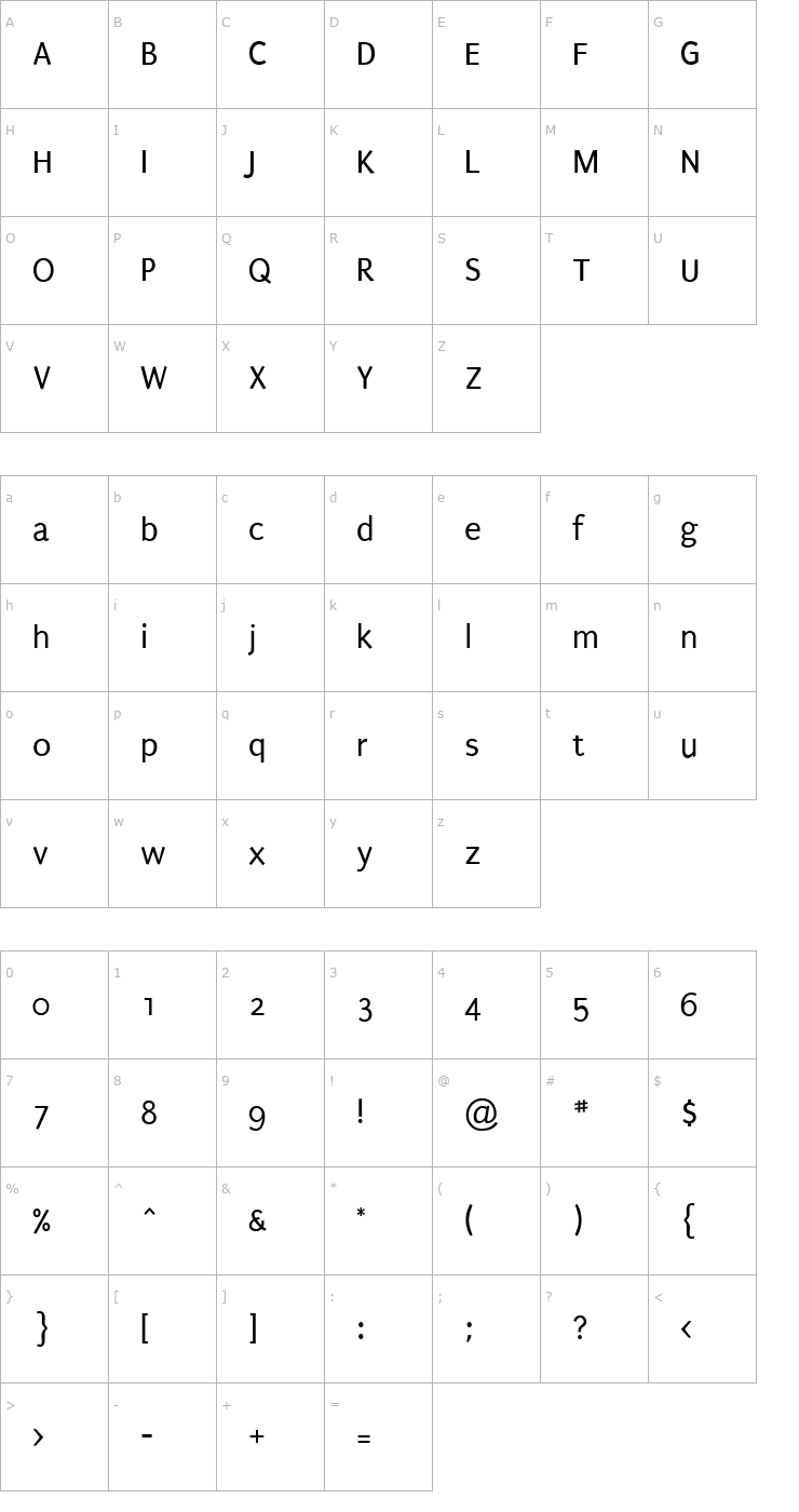 Character Map Puritan Font