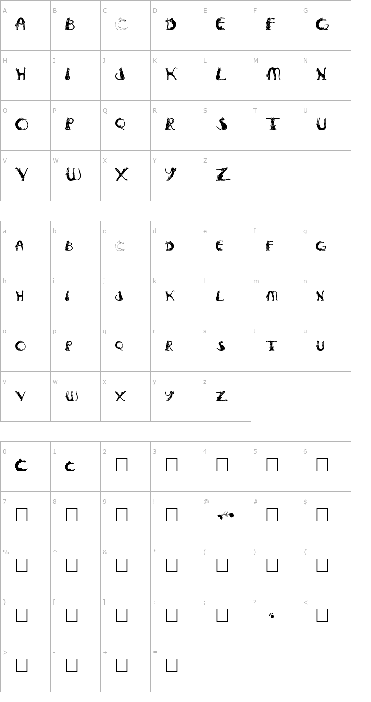 Character Map PussyfootA Font