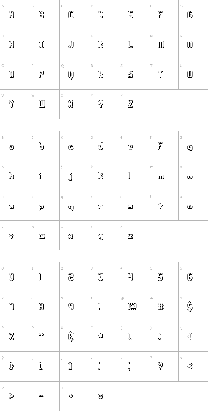 Character Map Qlumpy Shadow -BRK- Font