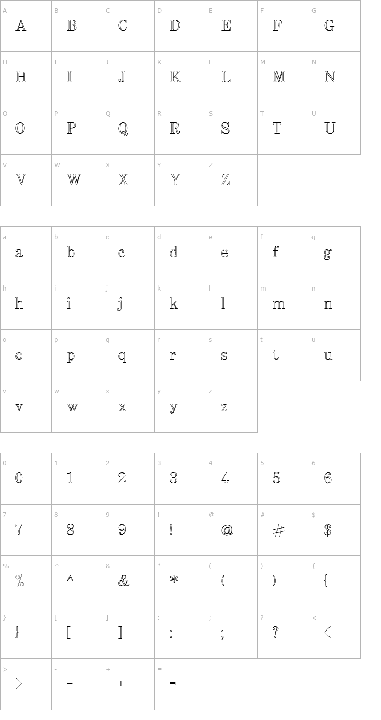 Character Map QTCraigetypeOutline Regular Font