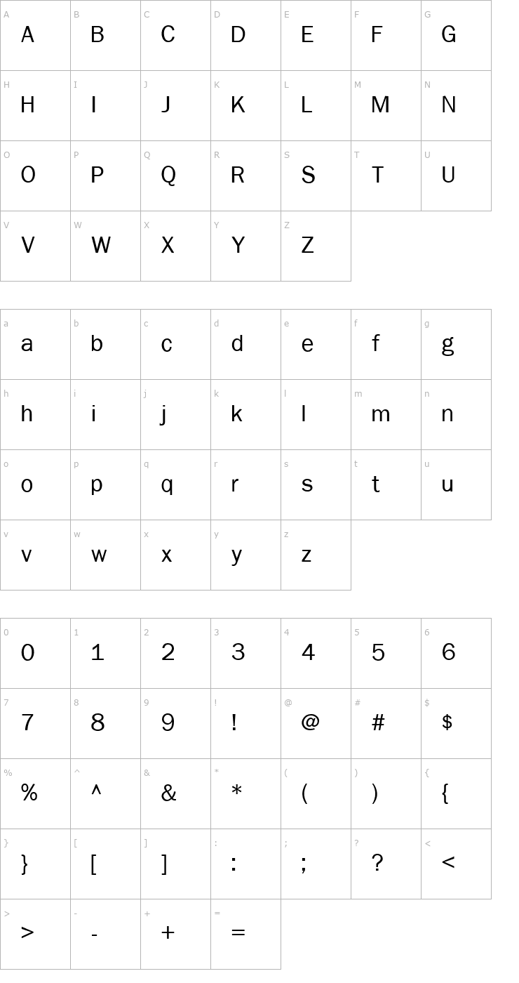 Character Map QTFrank Regular Font