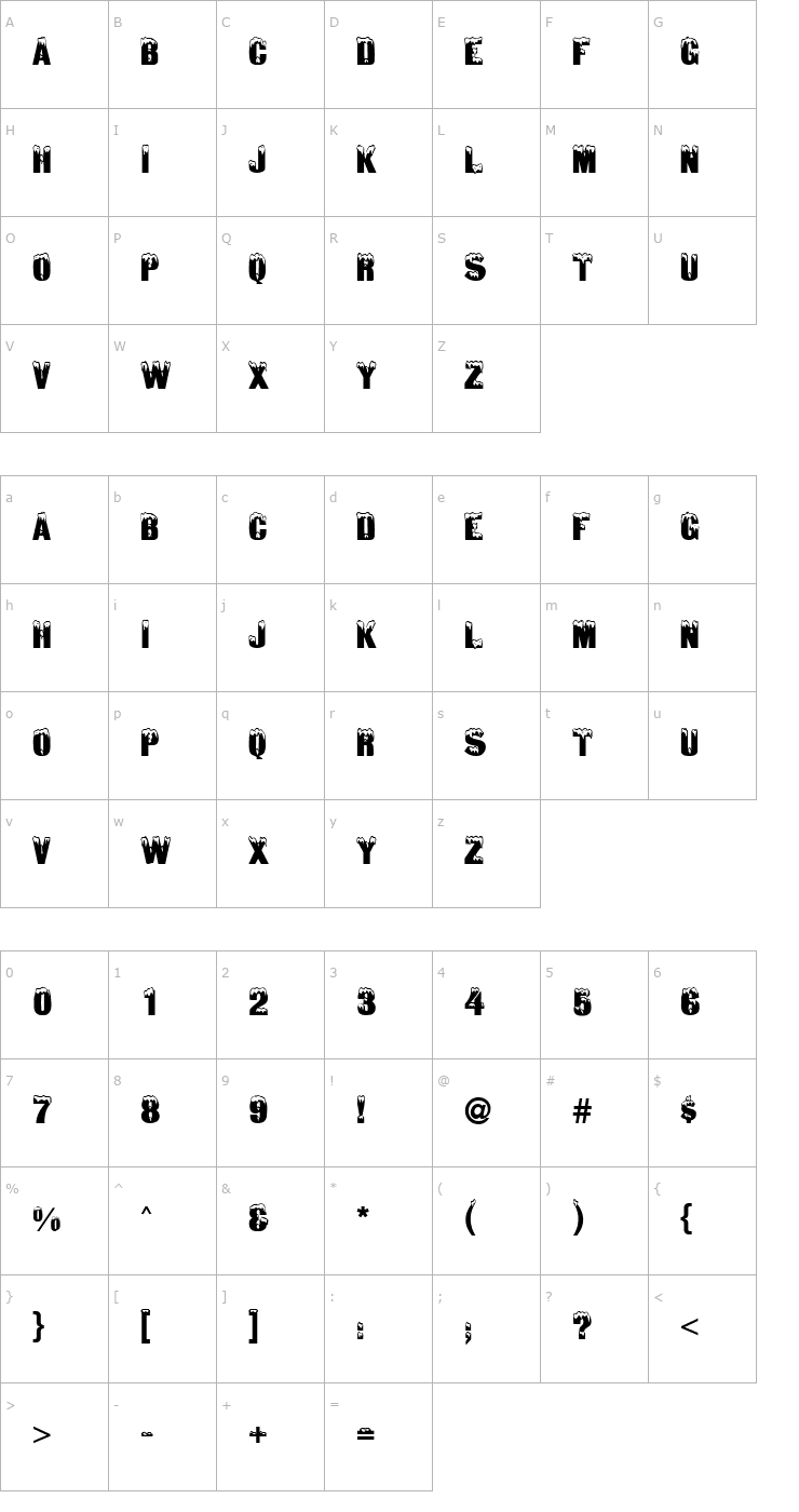 Character Map QTSnowCaps Regular Font