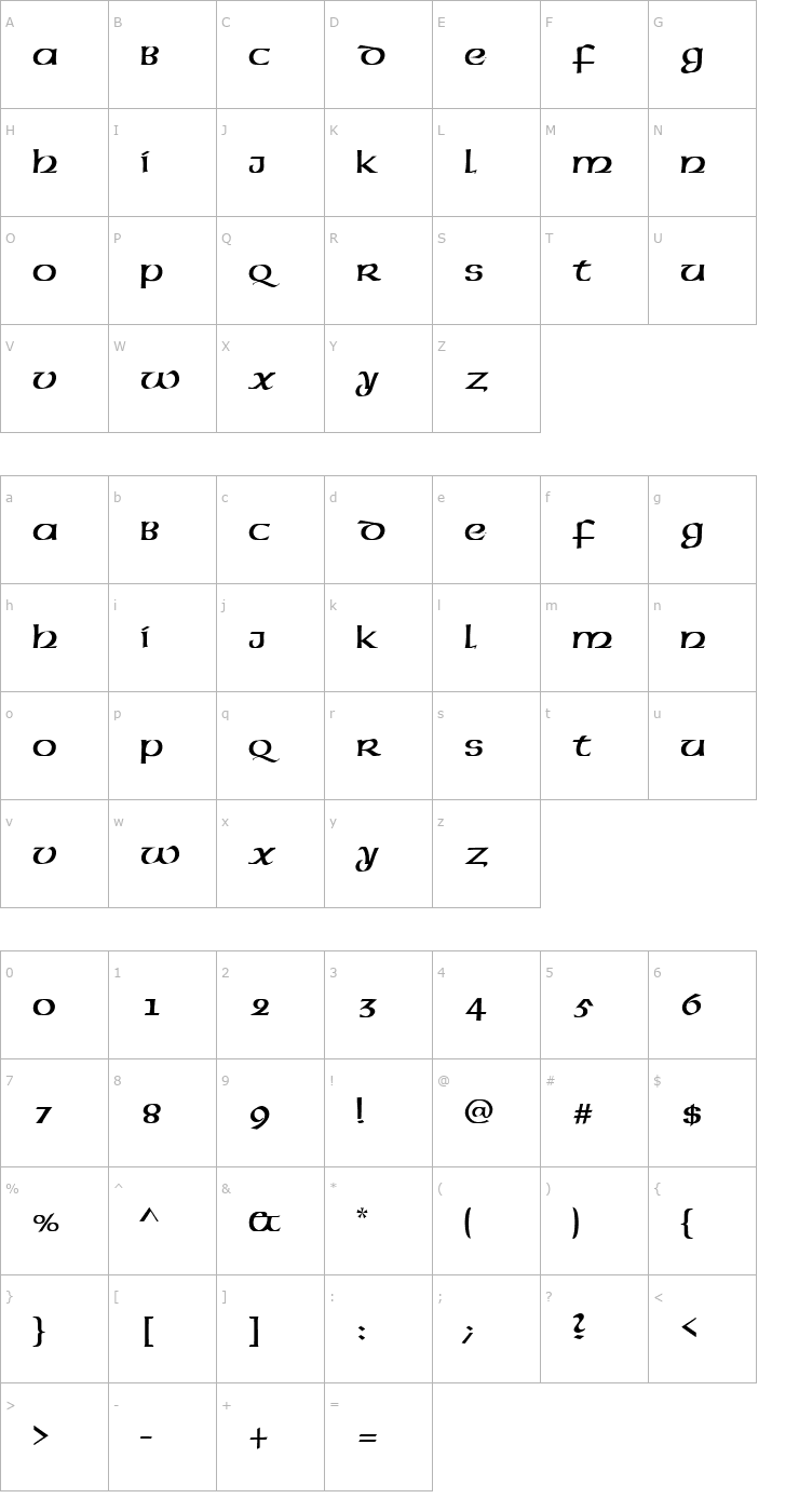 Character Map QTUSA-Uncial Regular Font