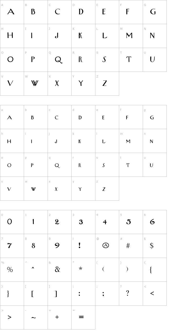 Character Map QTWestEnd Regular Font