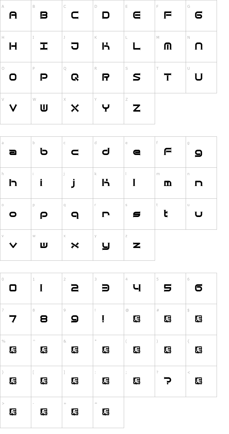 Character Map Quantum Taper (BRK) Font