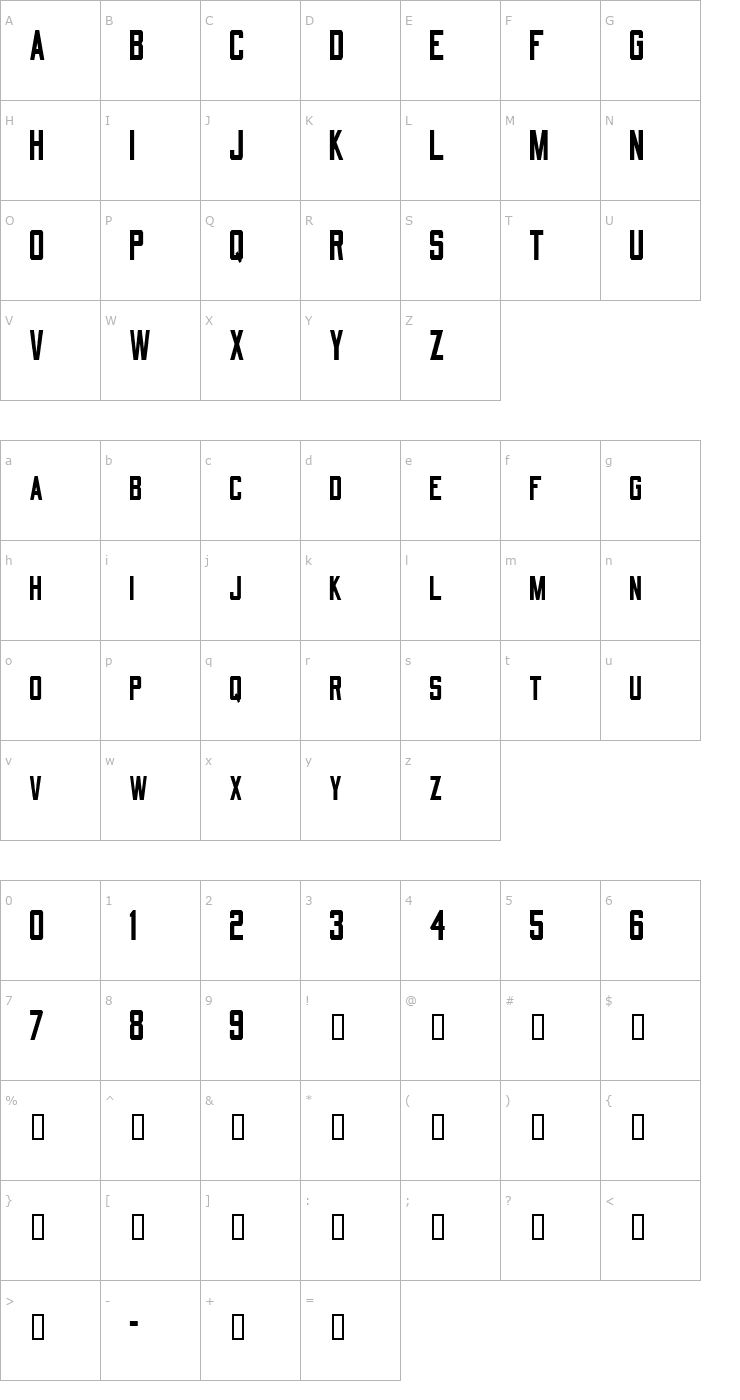 Character Map QuarterbackCondensed Font