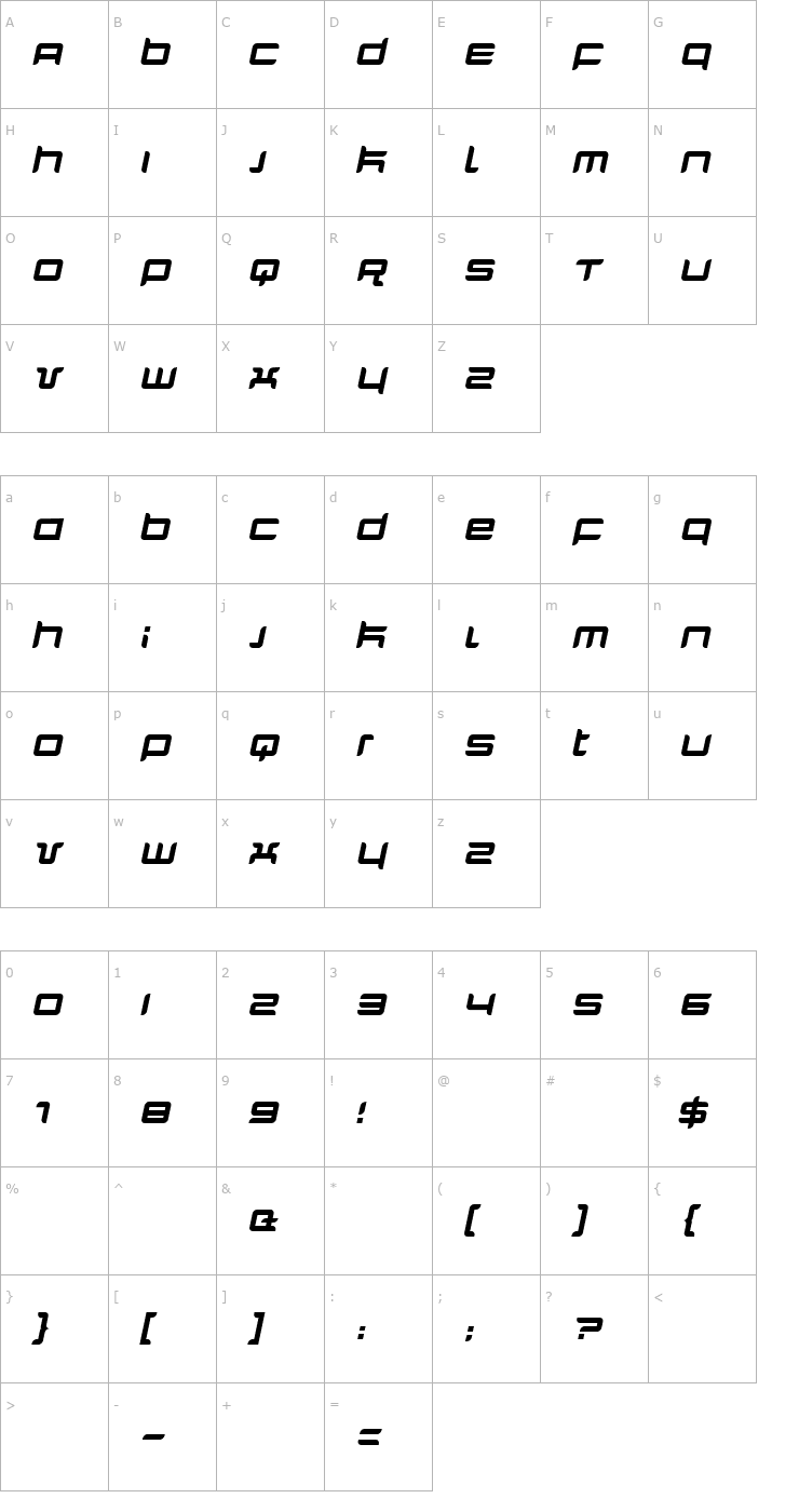 Character Map Quarx Italic Font