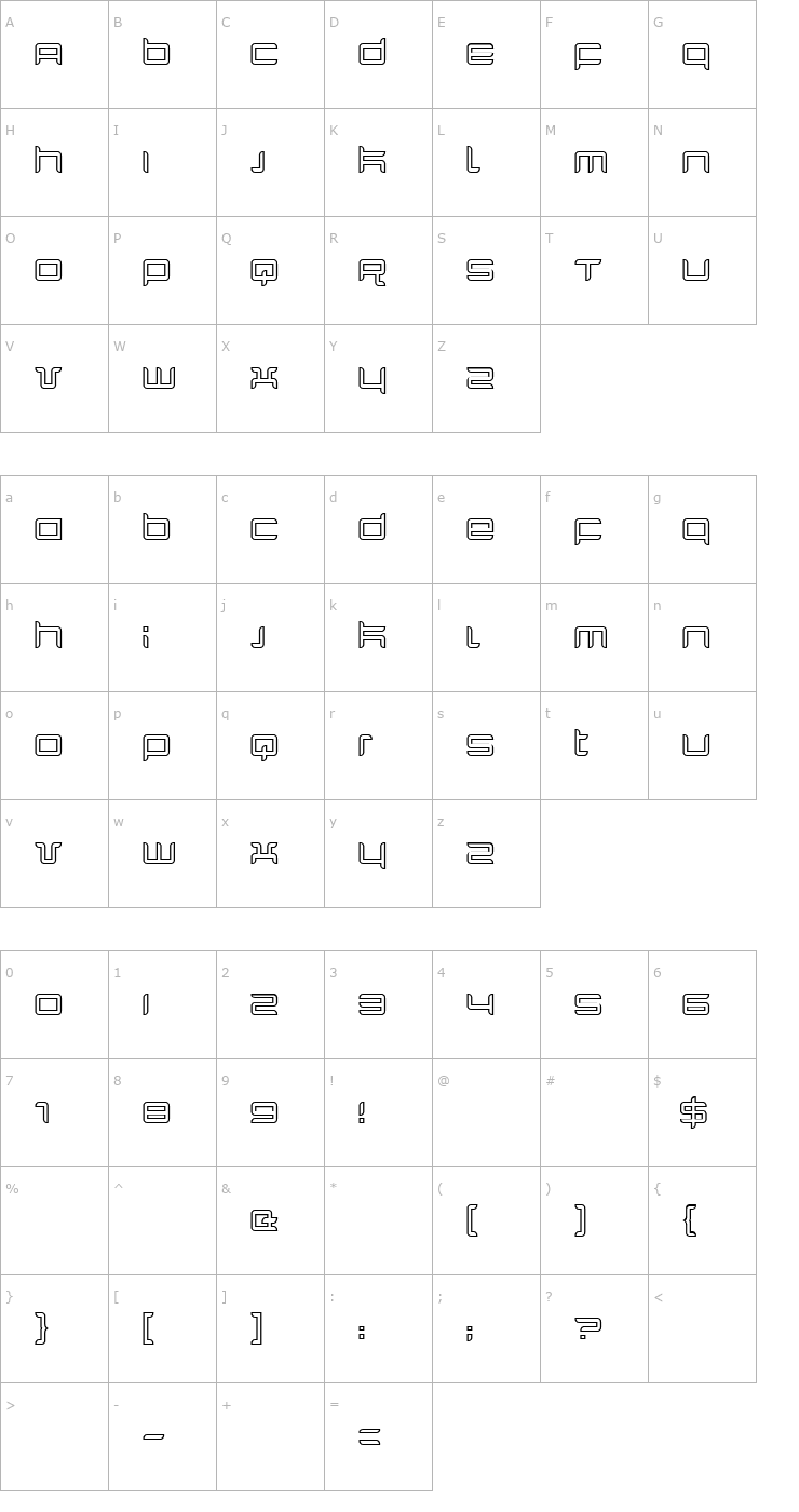 Character Map Quarx Outline Font