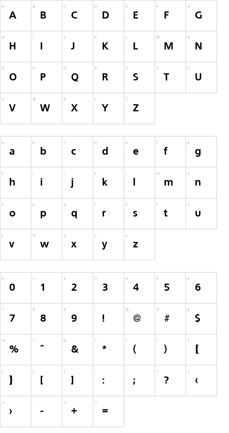 Character Map Quebec-Bold Font