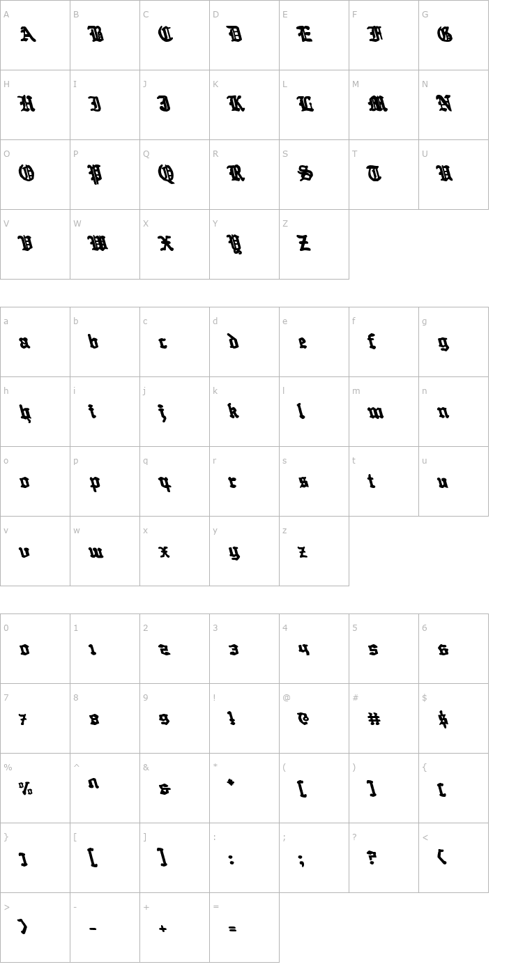 Character Map Quest Knight Leftalic Font