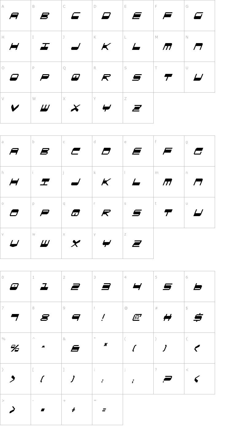 Character Map QuickGear Condensed Italic Font