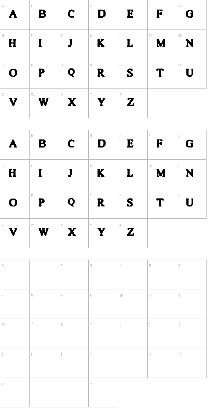 Character Map Quite Blunt Font