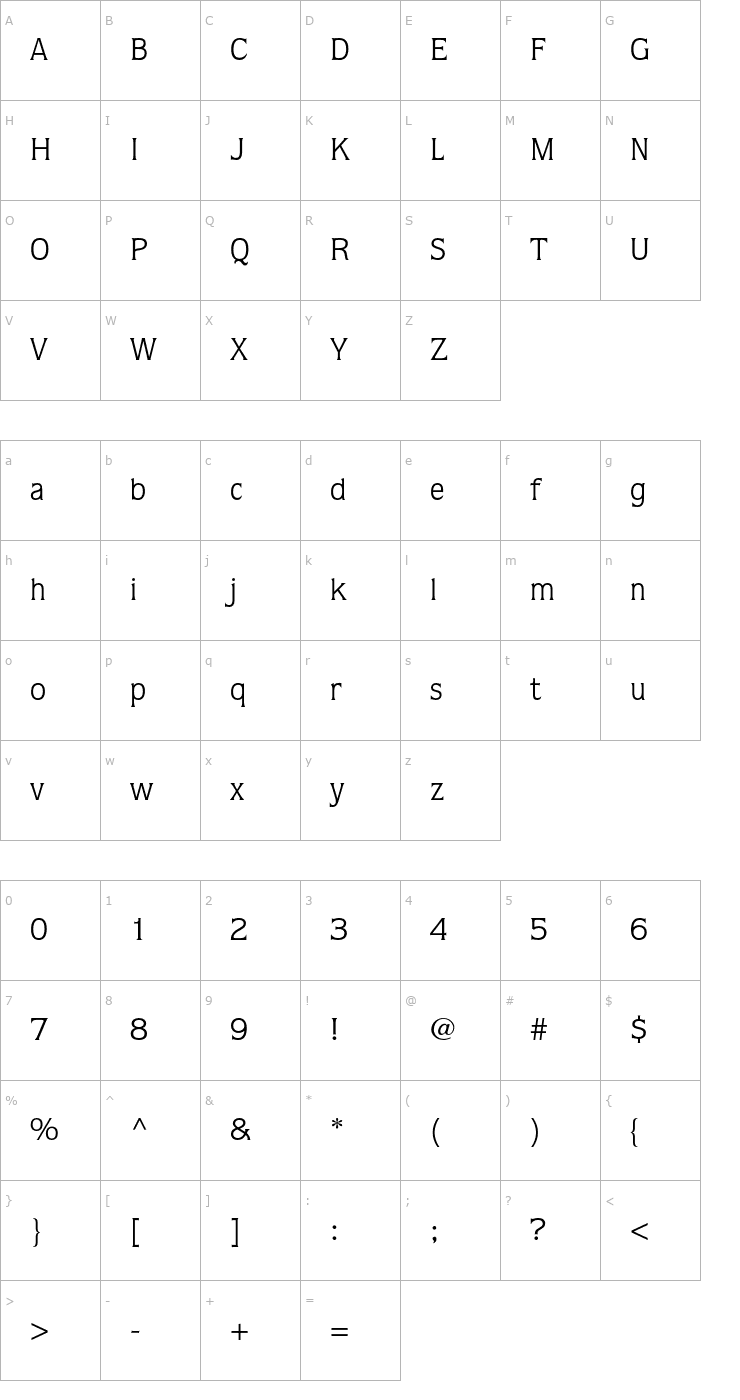 Character Map QuorumStd-Book Font