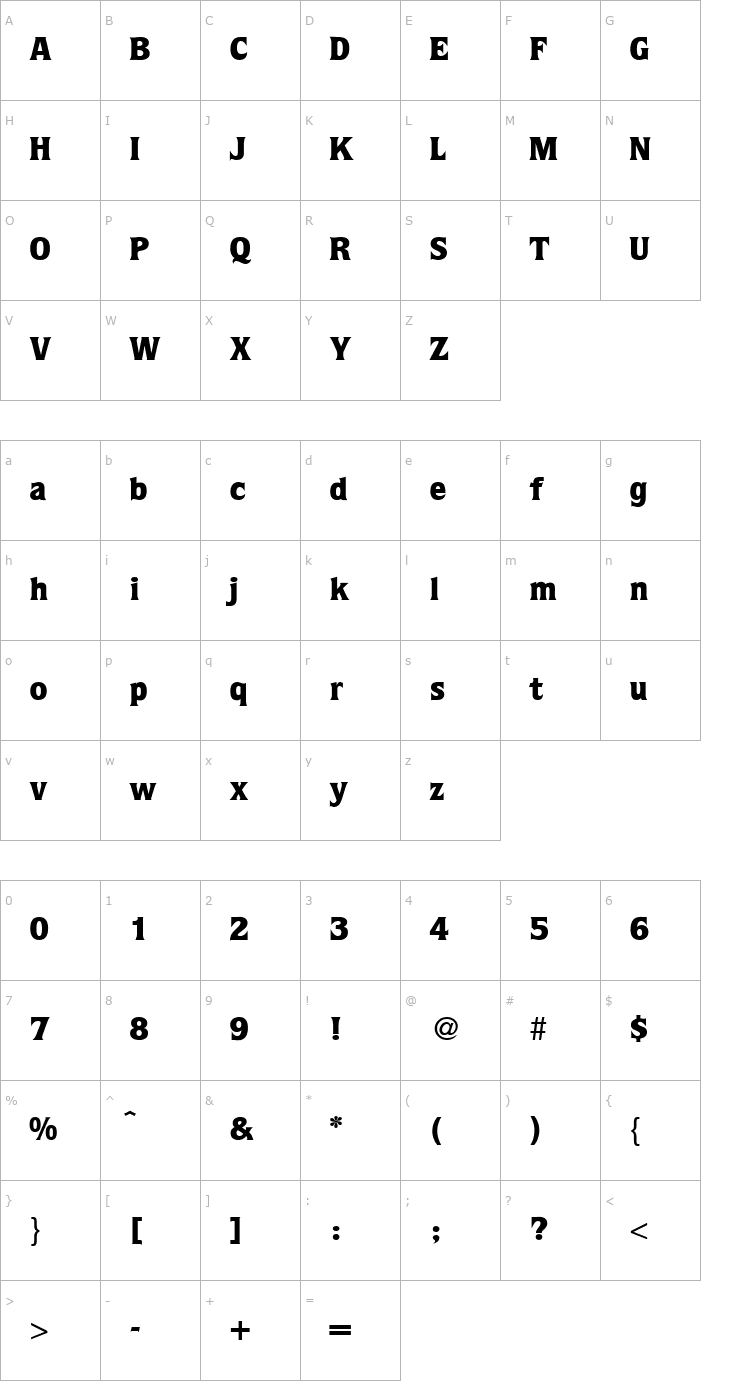 Character Map QuotaBlack-Regular Font