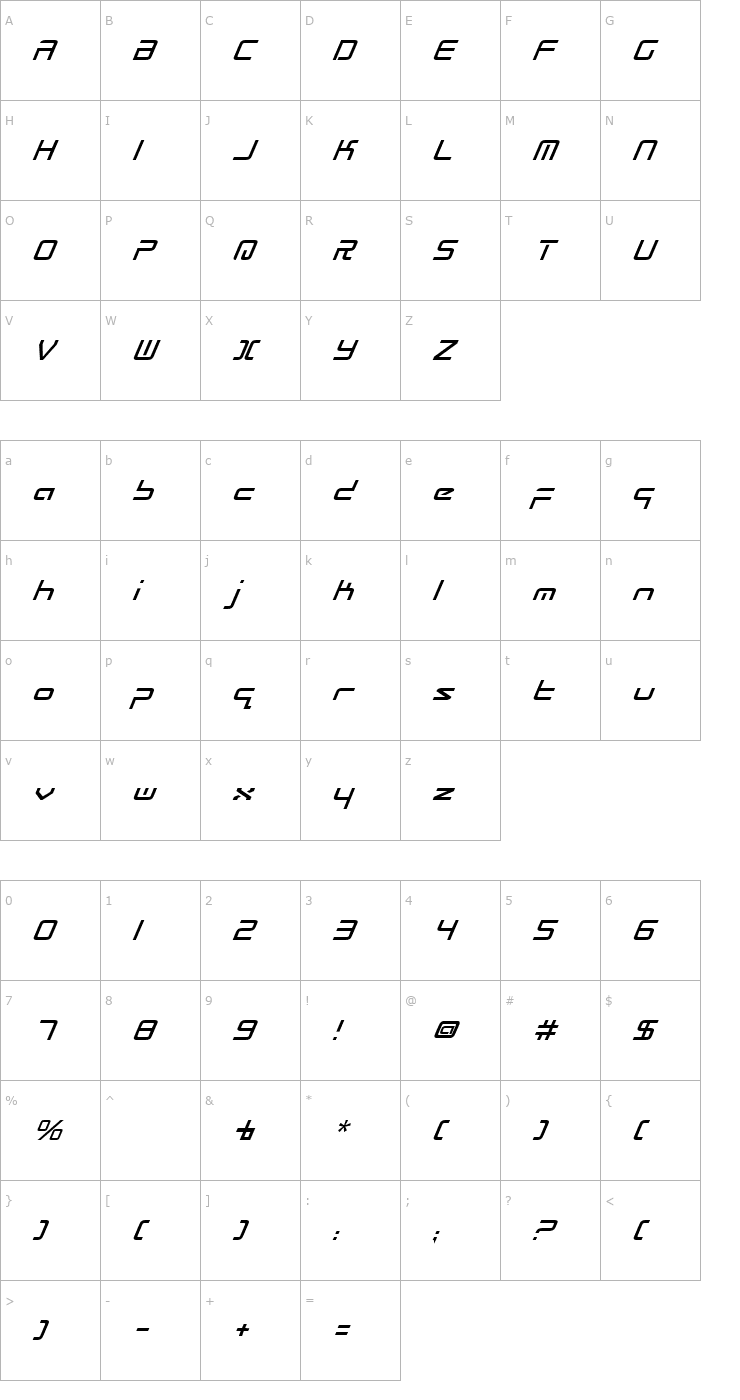 Character Map Radio Space Italic Font