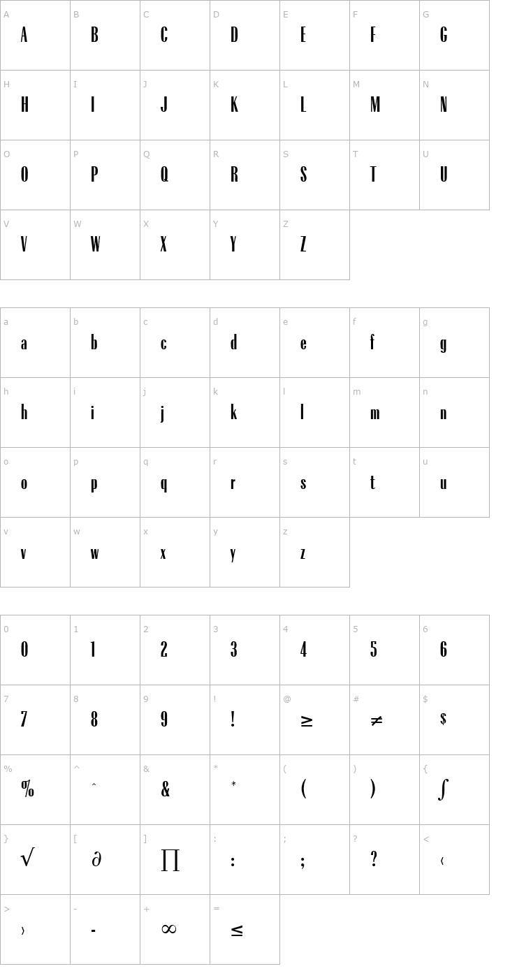 Character Map Radius-Regular Font