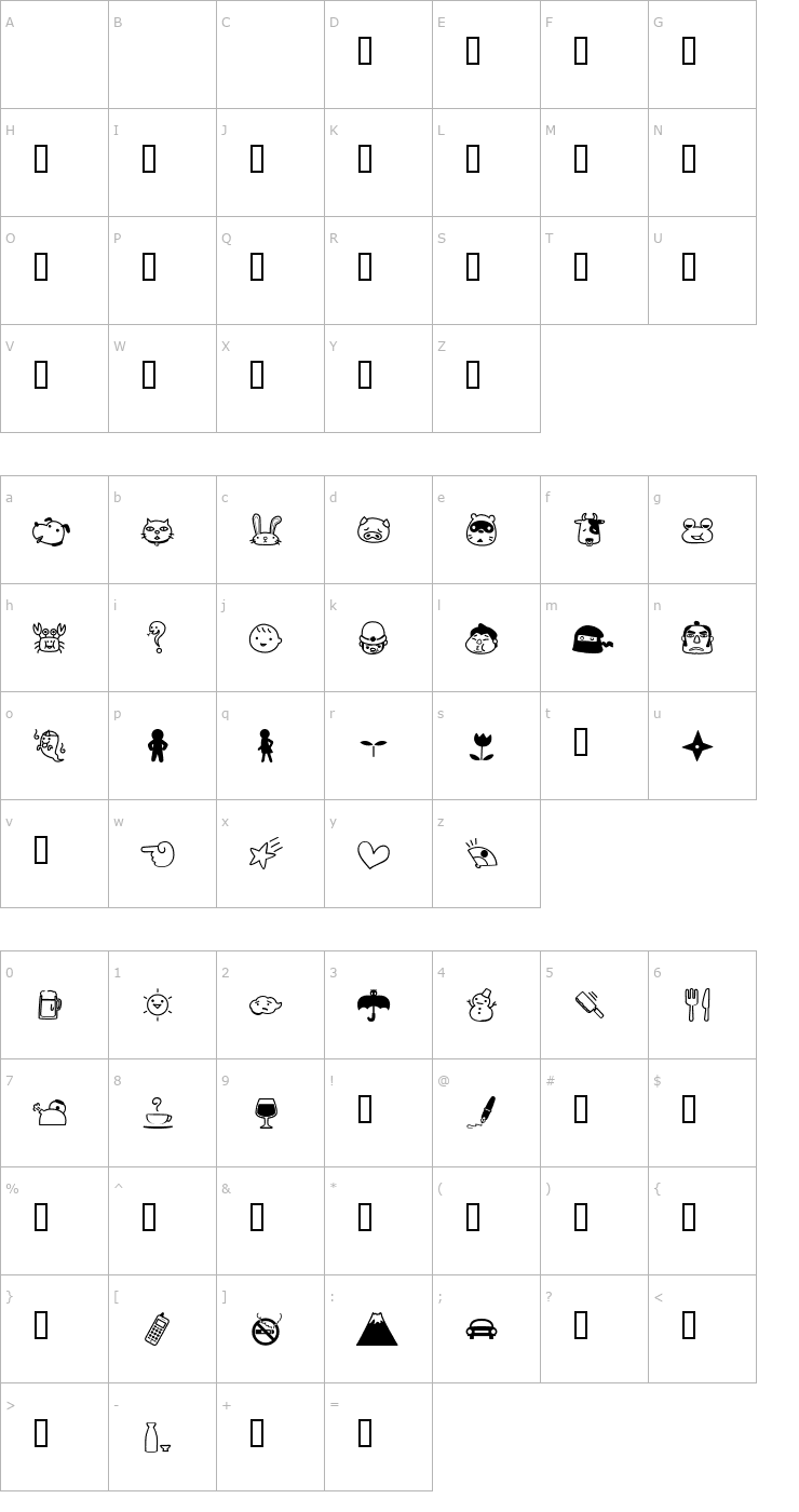 Character Map Rakugaki Font