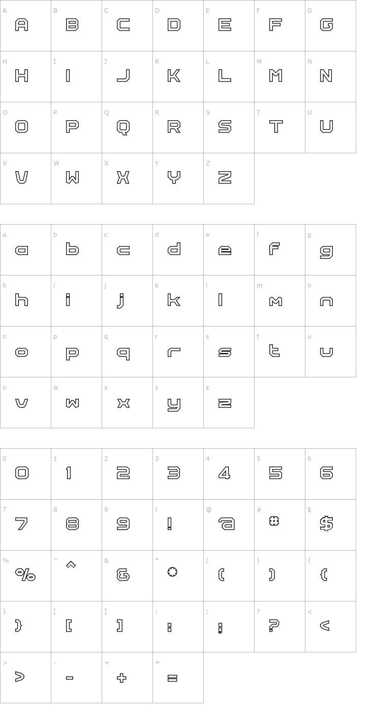 Character Map Rally-Outline Font