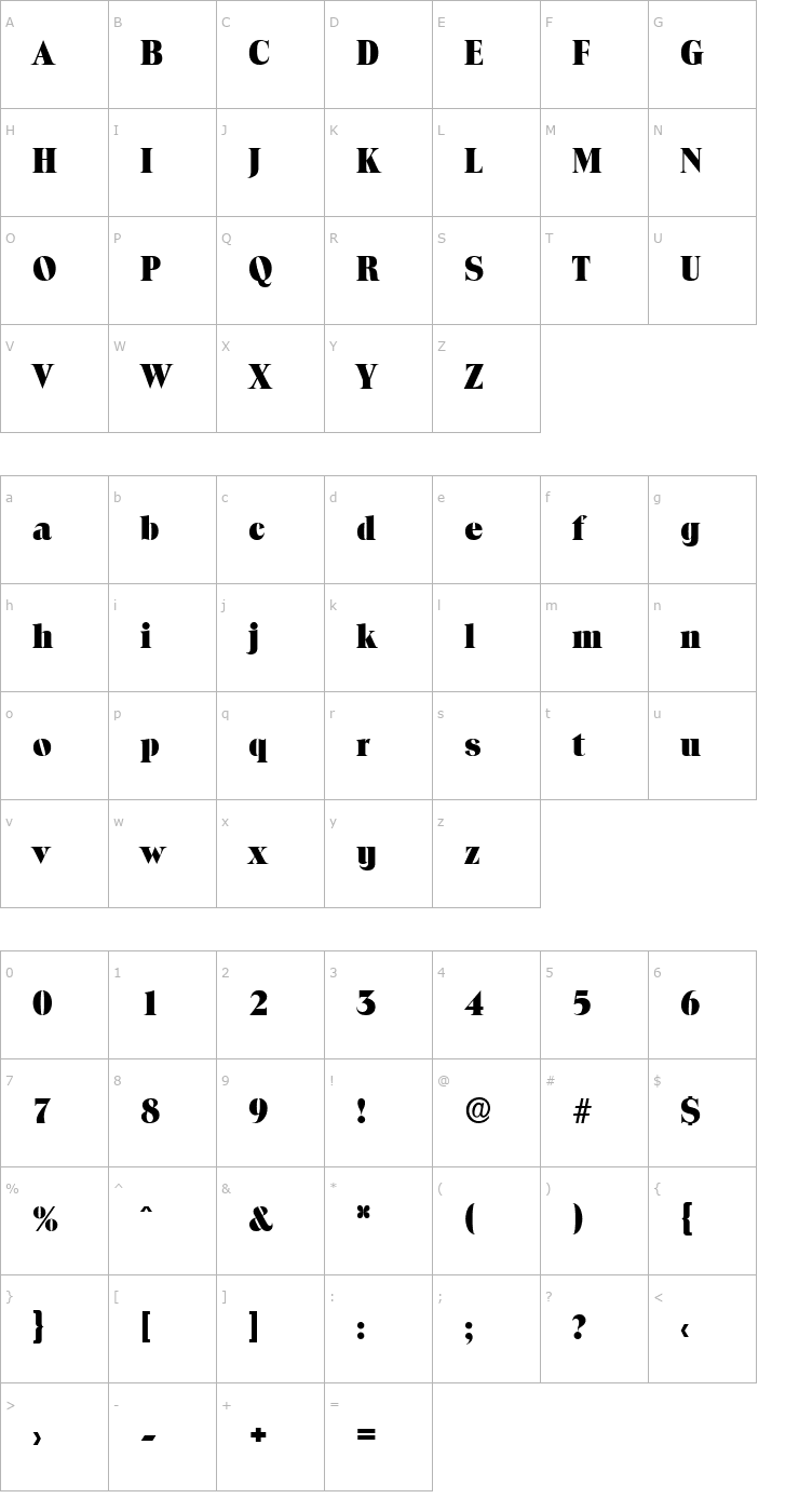 Character Map RalphBecker-Heavy Font