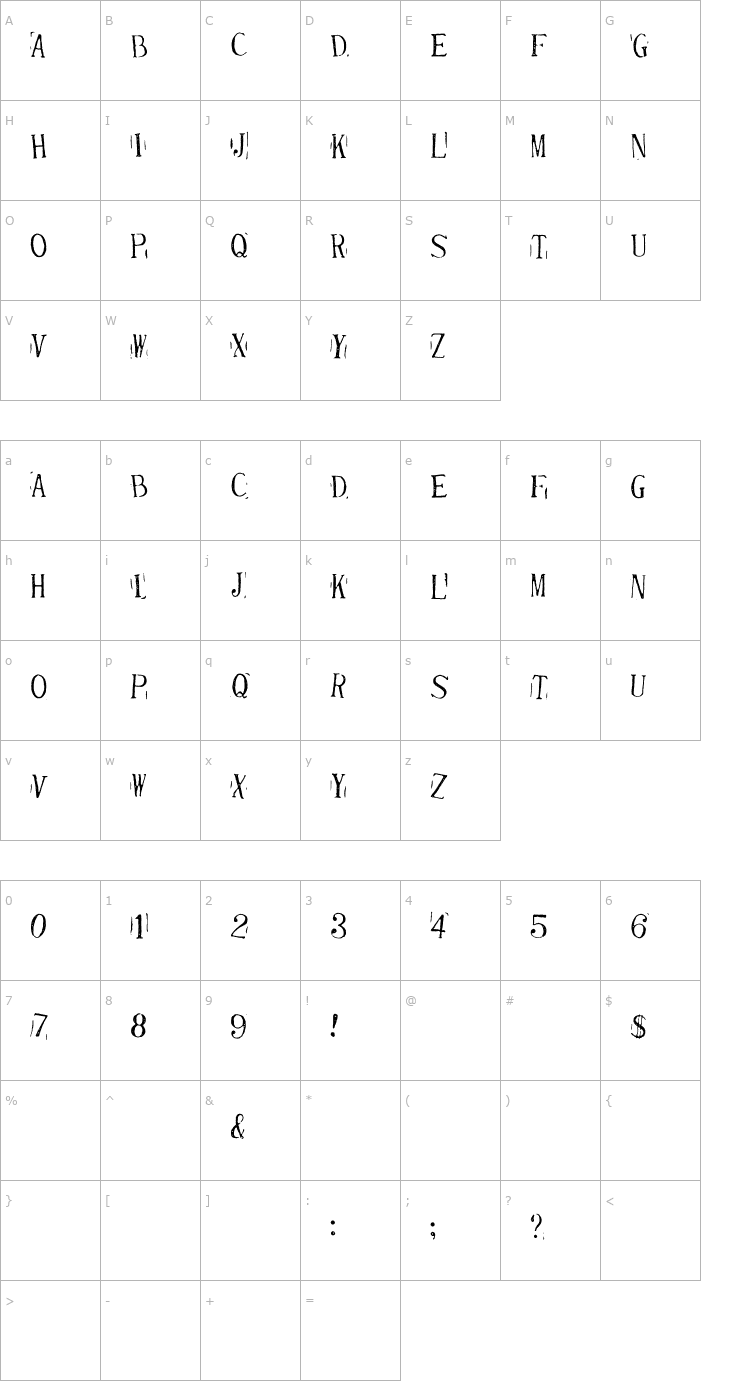 Character Map Randy Described Eternity Font