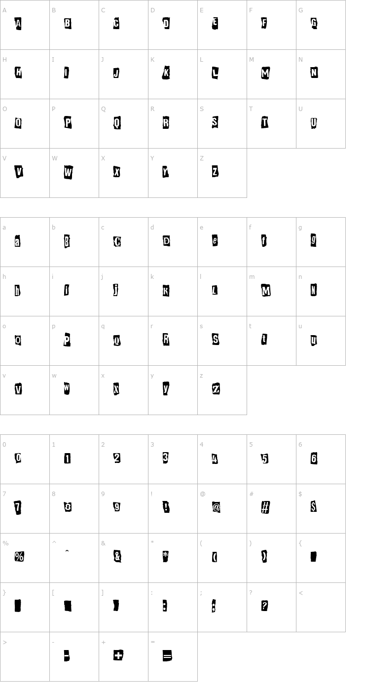 Character Map Ransom Note Reversed Normal Font