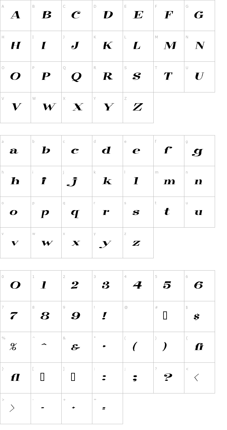 Character Map RaskinExtended Italic Font