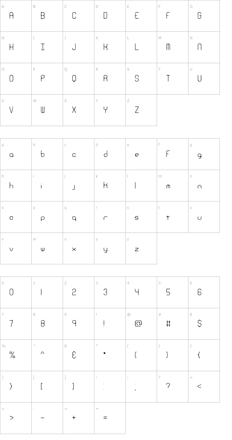 Character Map Ravenous Caterpillar BRK Font