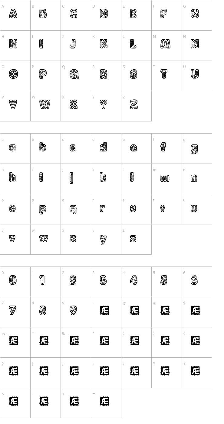 Character Map Raydiate (BRK) Font