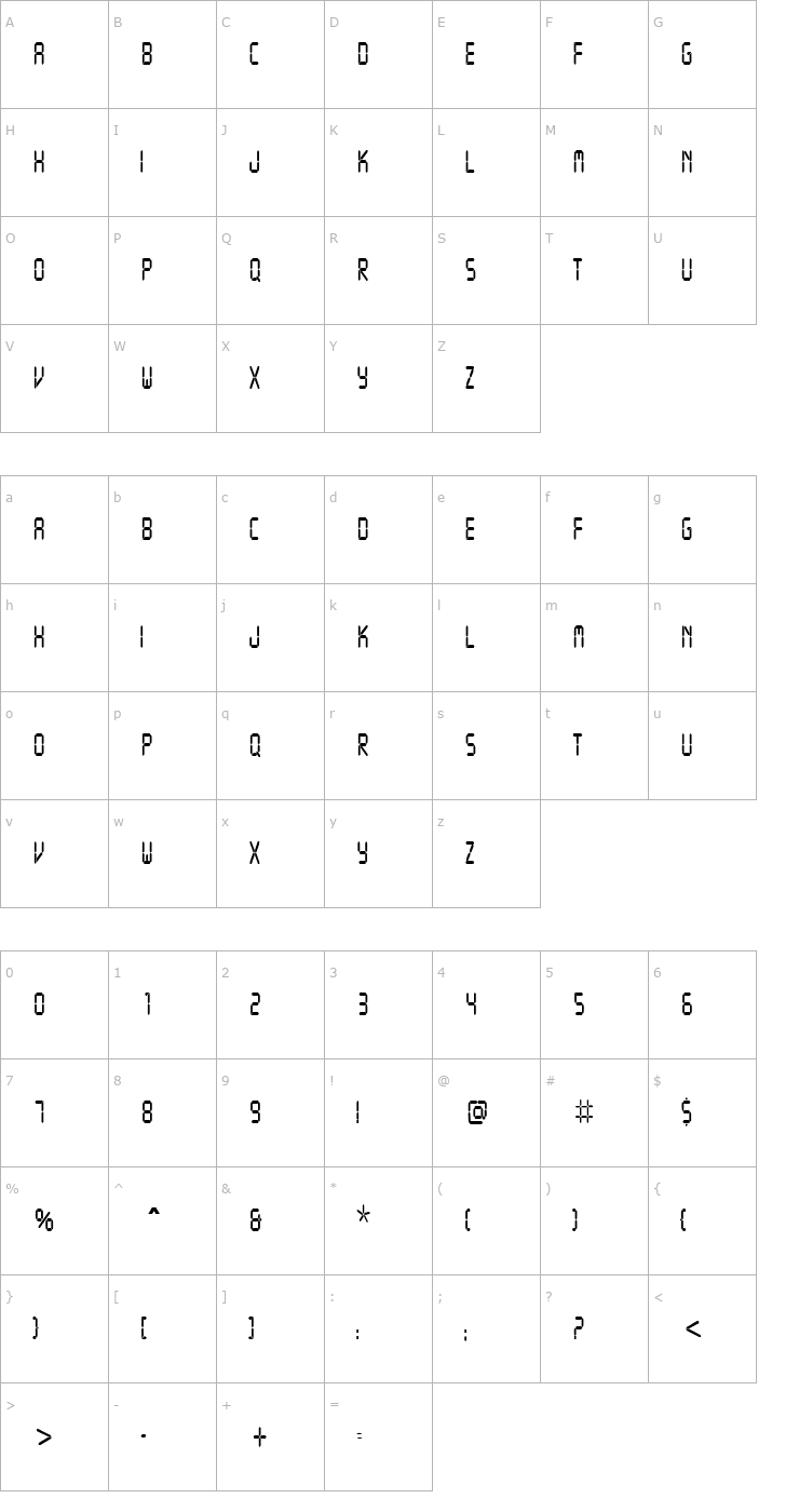 Character Map ReadoutCondensed Font