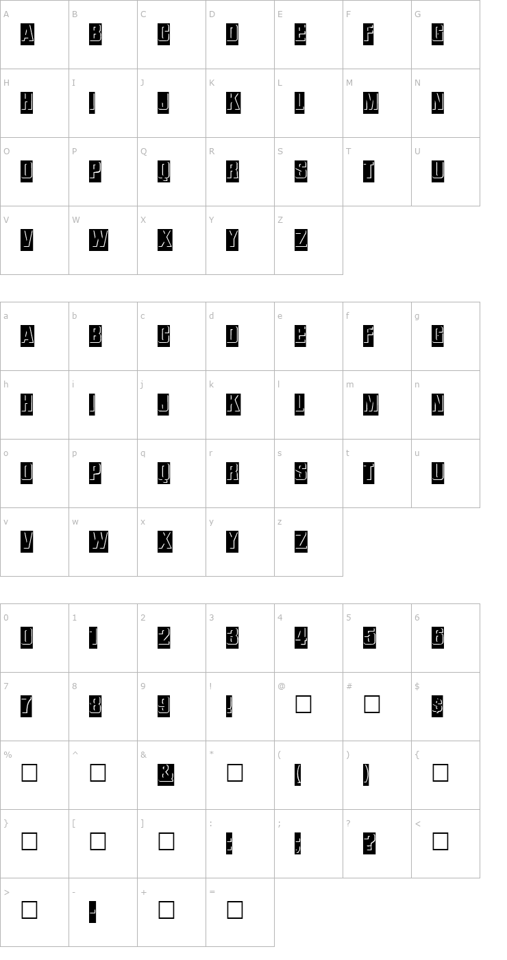 Character Map ReliefInReverse Regular Font