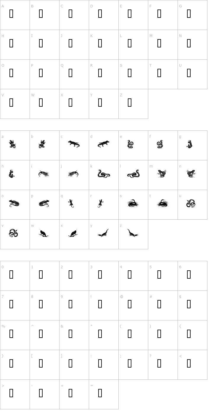 Character Map reptiles I Font