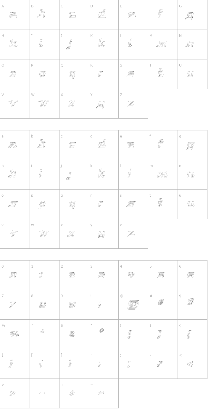 Character Map Republika - Sktech Italic Font