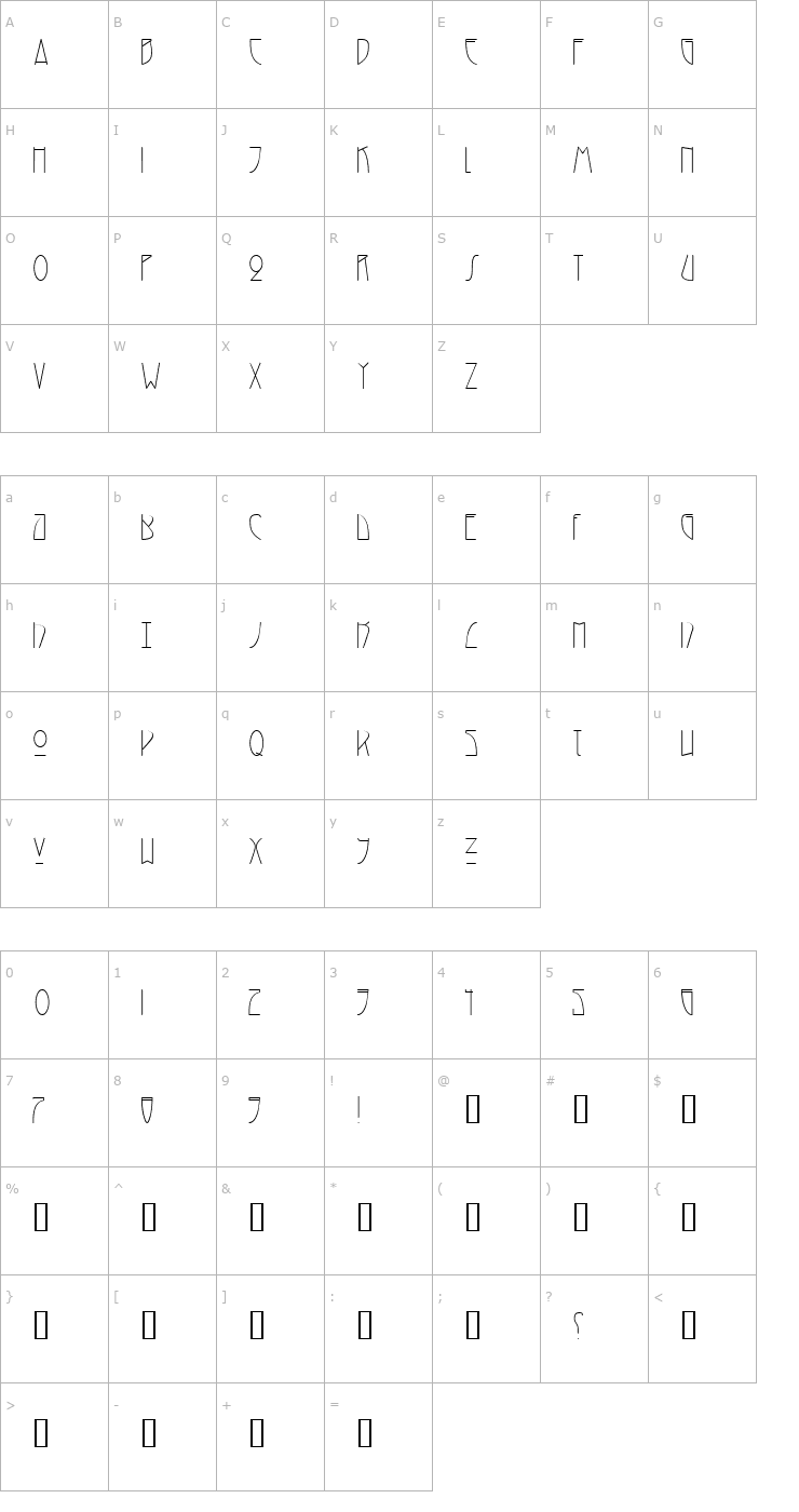 Character Map Reverberate Font