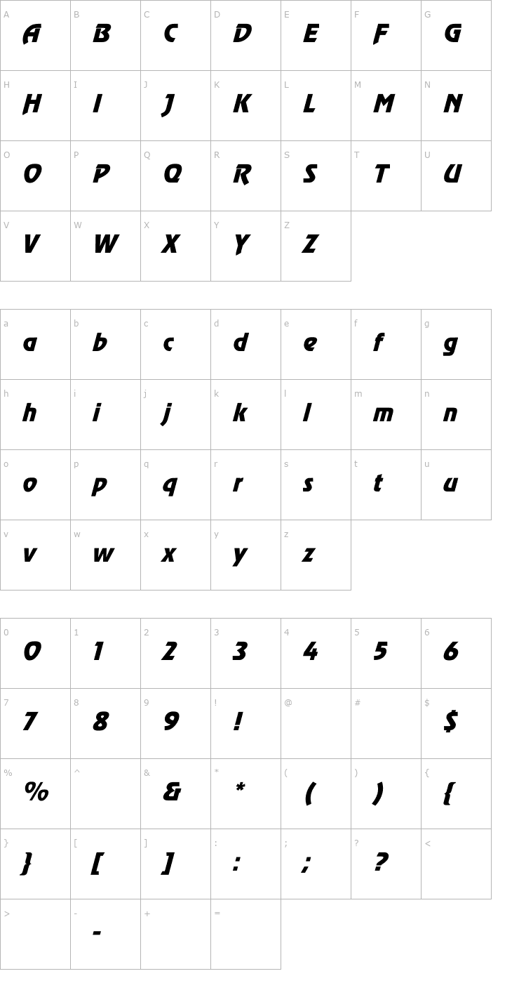 Character Map Revue Italic Font