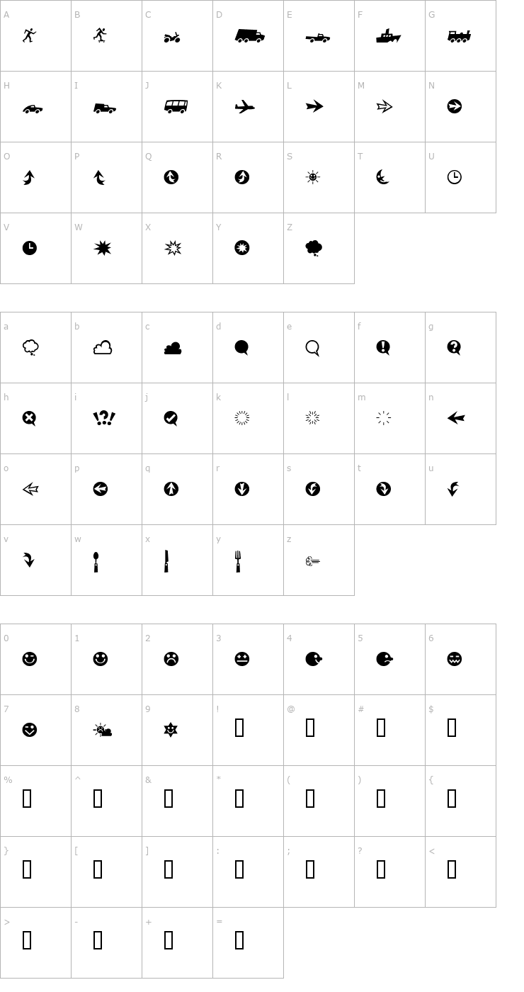 Character Map RiansDingbats Three Font