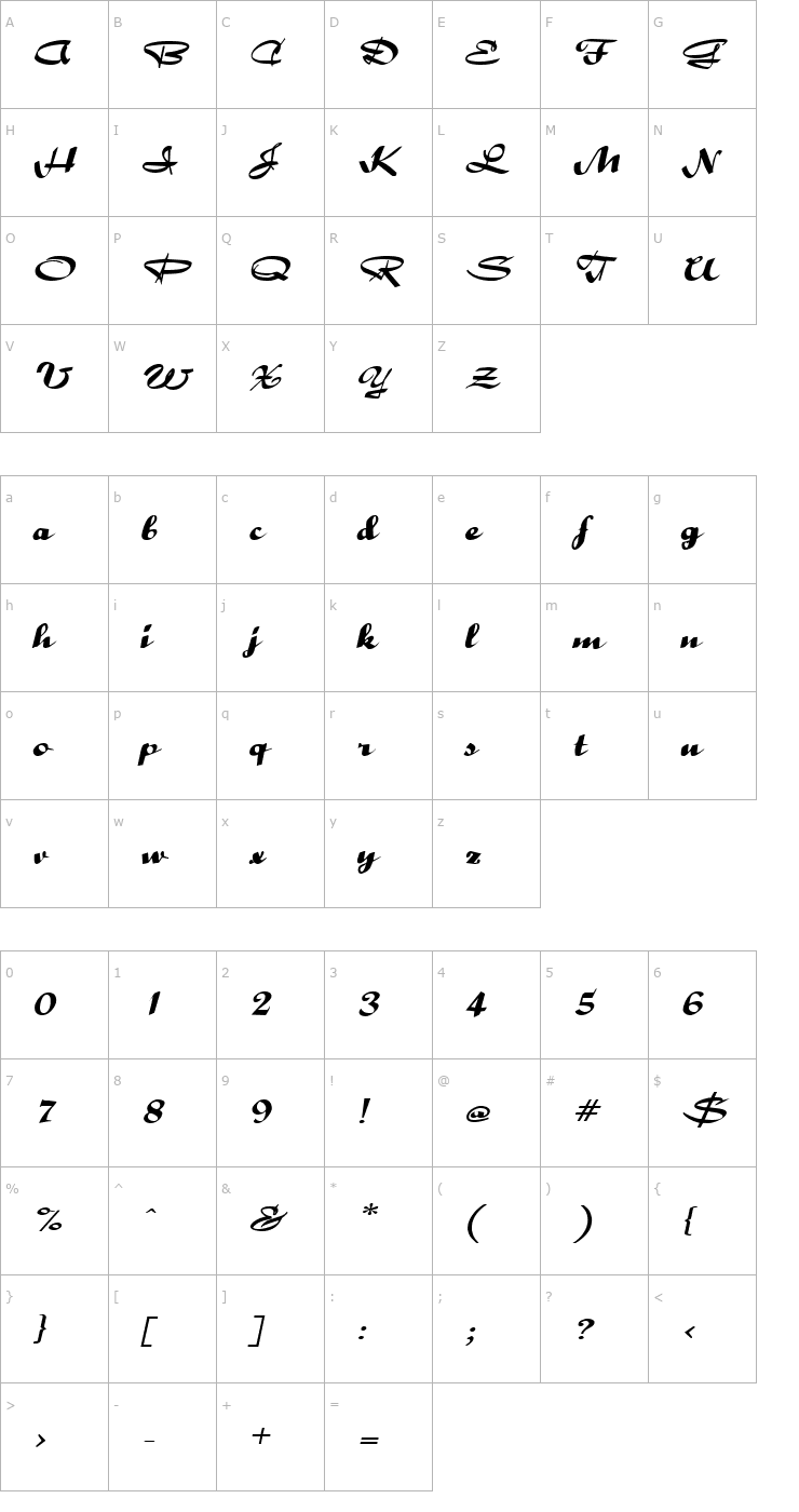 Character Map RibbonsExtended Italic Font